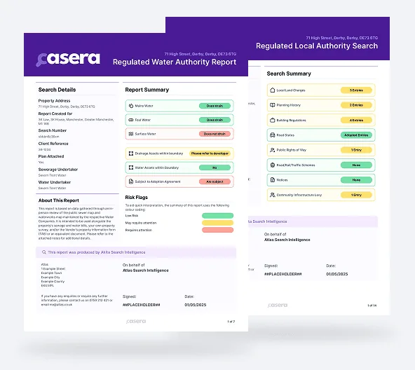 Two pages of a Casera regulated search report