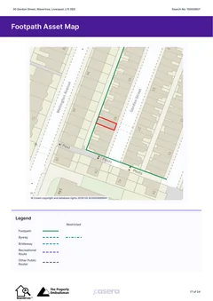 The footpath asset map, with the property outlined
